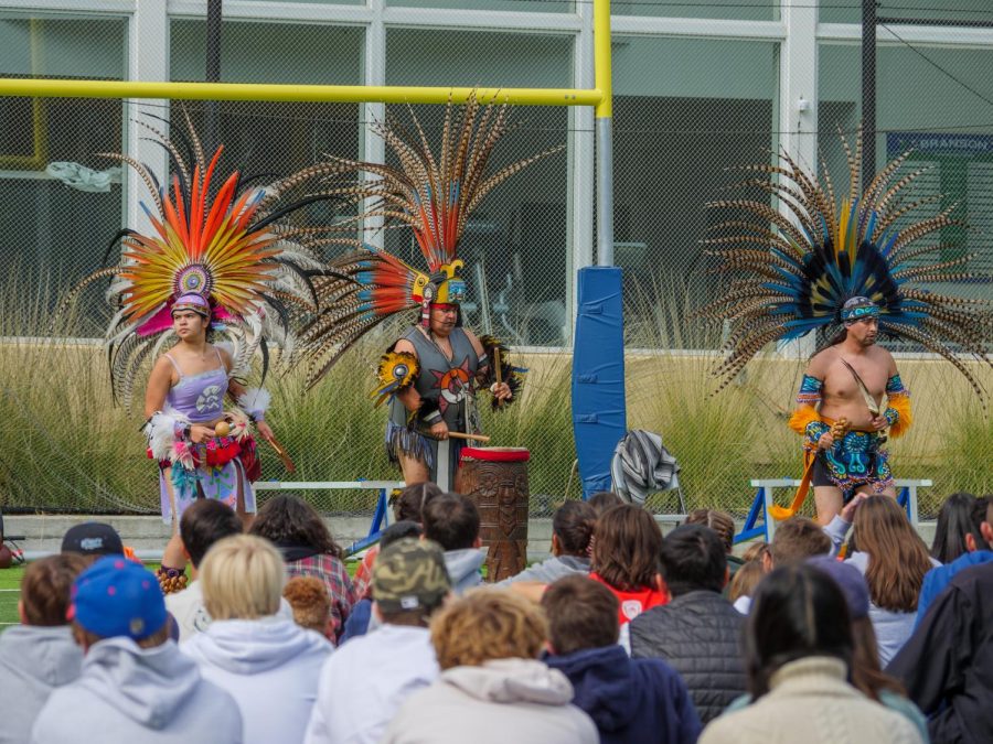 Dancers performed traditional Aztec dances for students and faculty during Assembly.

