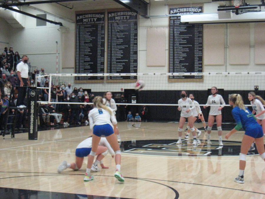 A scene from the fifth set against Mitty, Nov. 10, 2021.