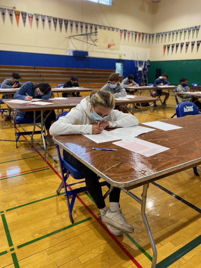 Students take the American Mathematics Competition test at Branson on Nov. 10, 2021. The examination marked the first on-campus AMC since the pandemic began.