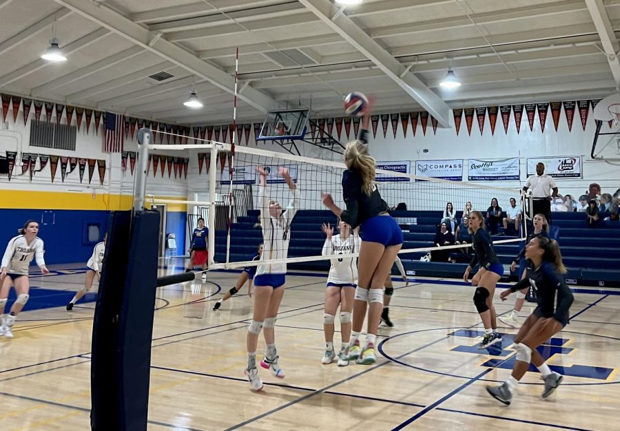 Sadie Snipes makes a shot against Terra Linda, Sept. 14, 2022. Branson girls varsity volleyball faced Terra Linda for its first league game.
