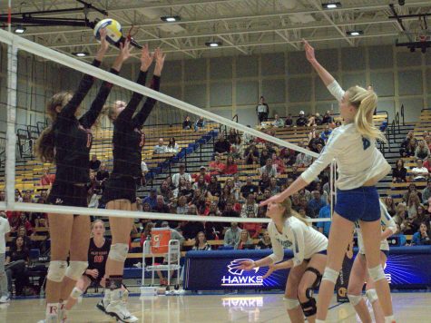 Outside hitter Sadie Snipes makes a shot at the Division I state championships in Orange County, Nov. 18, 2022.