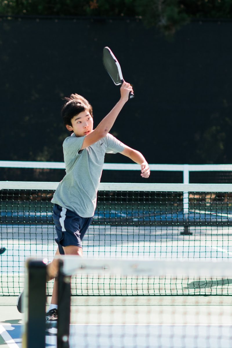 Nico Moon 27 showcases his pickleball skills during a game at Branson. His dedication to the sport has led to the establishment of a popular pickleball club on campus. Courtesy of the Moon Family