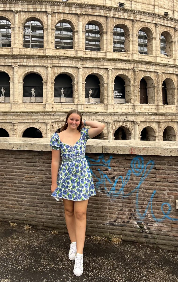 Sadhbh Kilroy 26 stands in front of the Colosseum as part of her study abroad in Italy.  
Courtesy of Sadhbh Kilroy