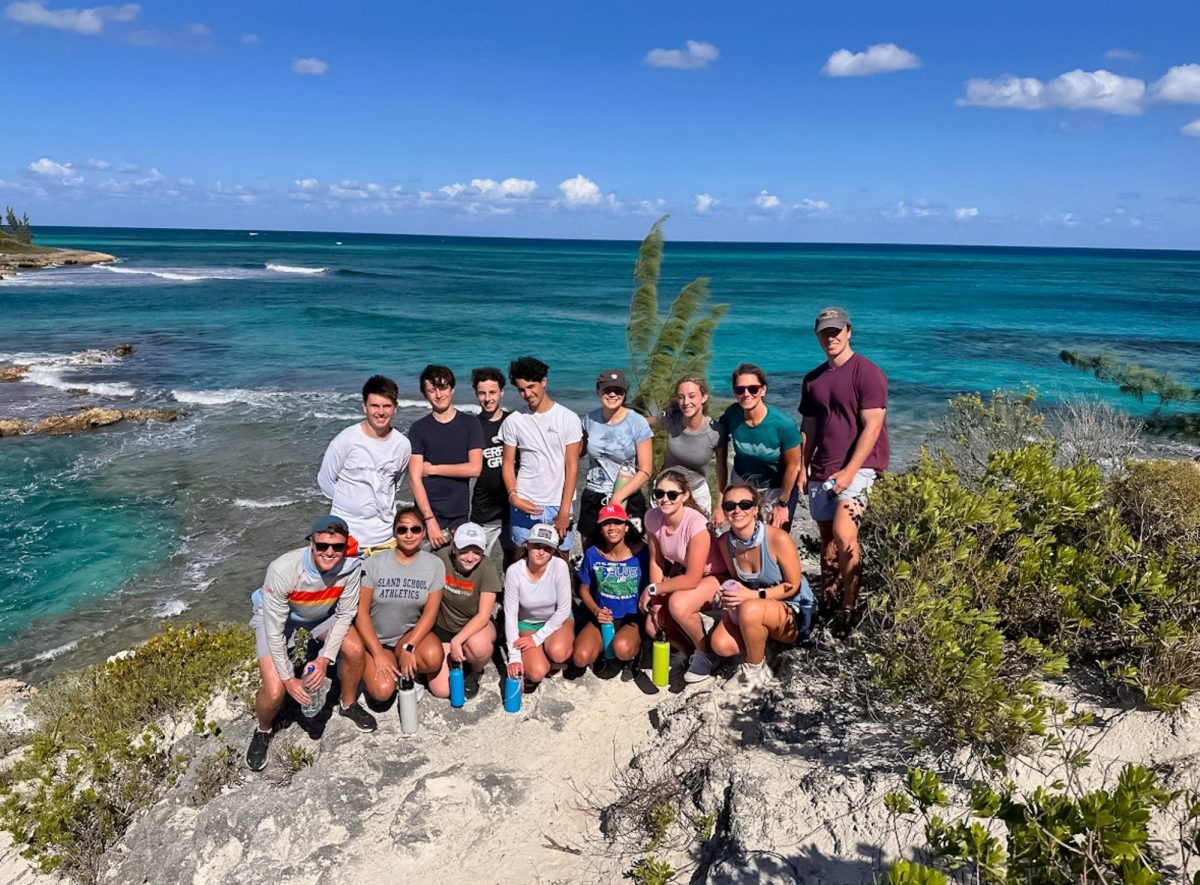 Branson students stand together on Eleuthera Island in the Bahamas at the Island School. The group spent their mid-winter vacation exploring and learning about the marine ecosystem. Courtesy of Logan Tusher.