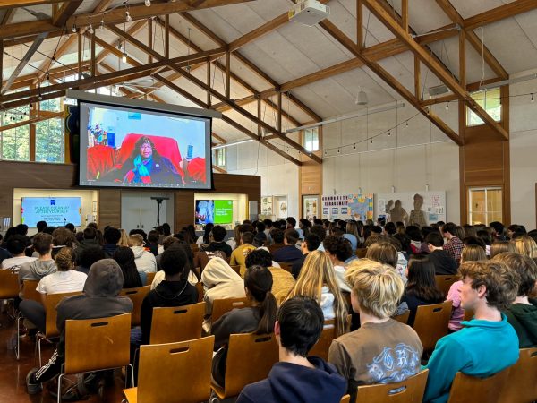 Branson students in the Commons hear from special guest speaker Melba Beals. Beals was a member of the Little Rock Nine and joined Branson for Beloved Community day to share her incredible experiences.