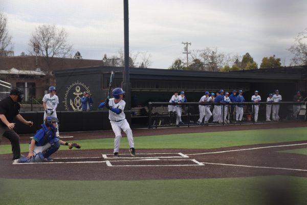 Charlie Osher '28 at bat in Branson baseball game. The team is gearing up to play big and small schools.